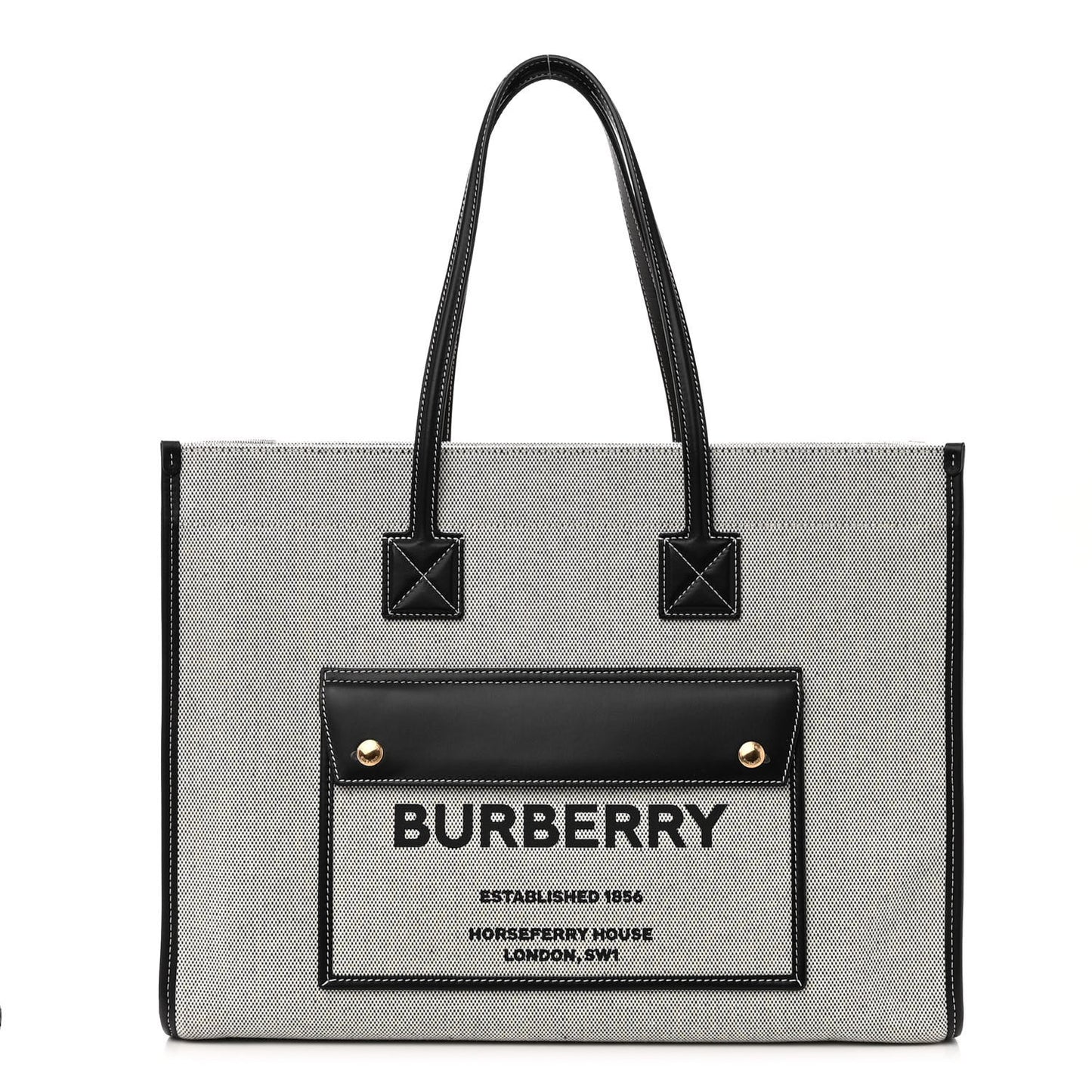 Canvas Smooth Calfskin Medium Two Tone Freya Tote Black