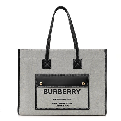 Burberry Canvas Smooth Calfskin Medium Two Tone Freya Tote Black 1 of 8