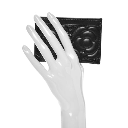 Chanel Lambskin Camellia Embossed Card Holder Black 2 of 9