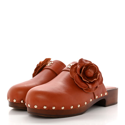 Chanel Calfskin Camellia Clogs 41 Brown 3 of 12