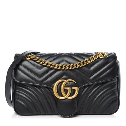 Gucci Calfskin Matelasse Small GG Marmont Shoulder Bag Black 1 of 9