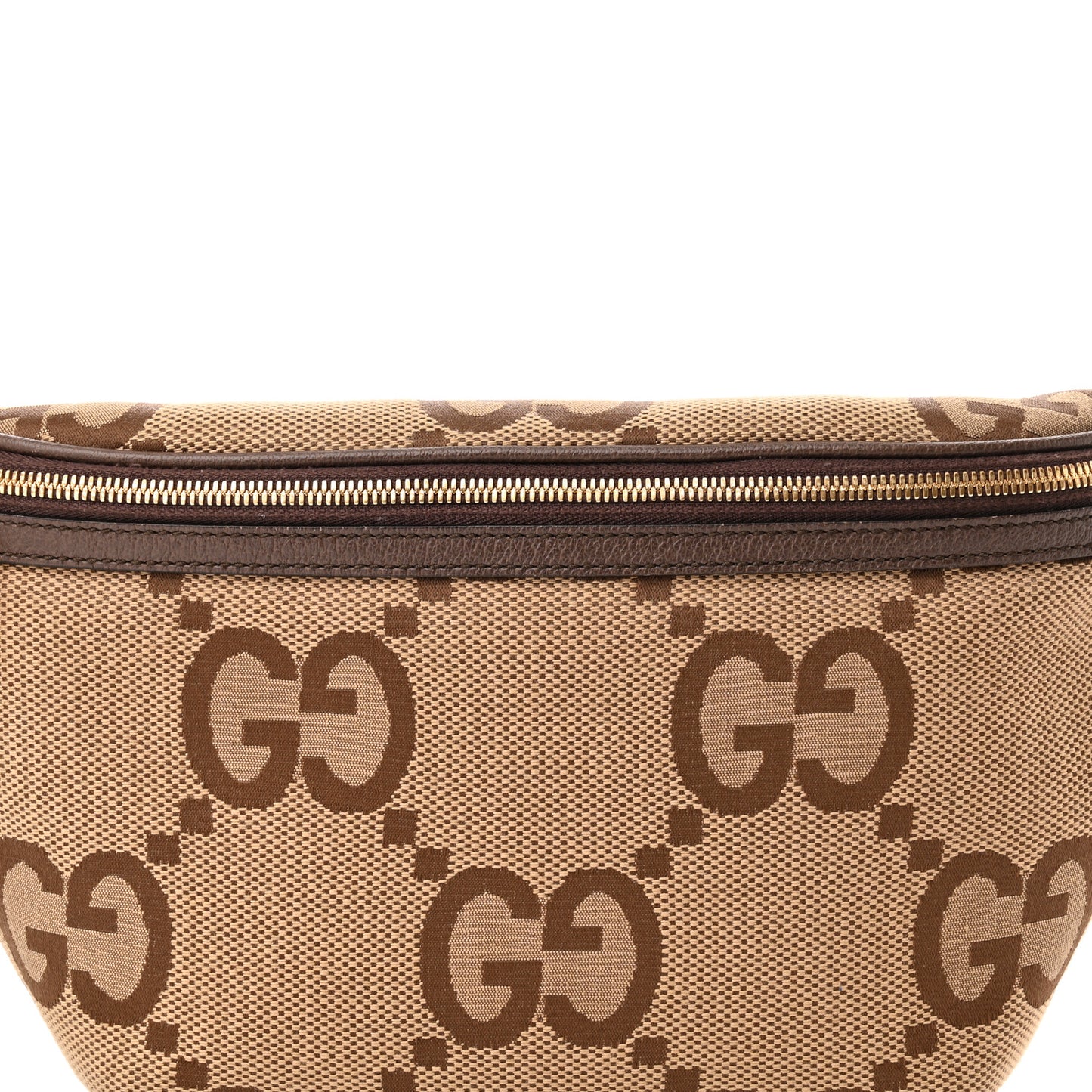 Monogram Jumbo GG Textured Dollar Calfskin Web Belt Bag Camel Ebony New Acero