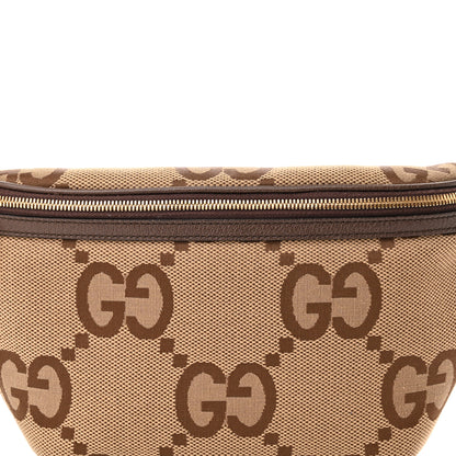Gucci Monogram Jumbo GG Textured Dollar Calfskin Web Belt Bag Camel Ebony New Acero 6 of 8