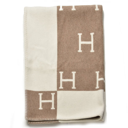Hermes Wool Cashmere Avalon Baby Blanket Noisette Moyen White 1 of 4