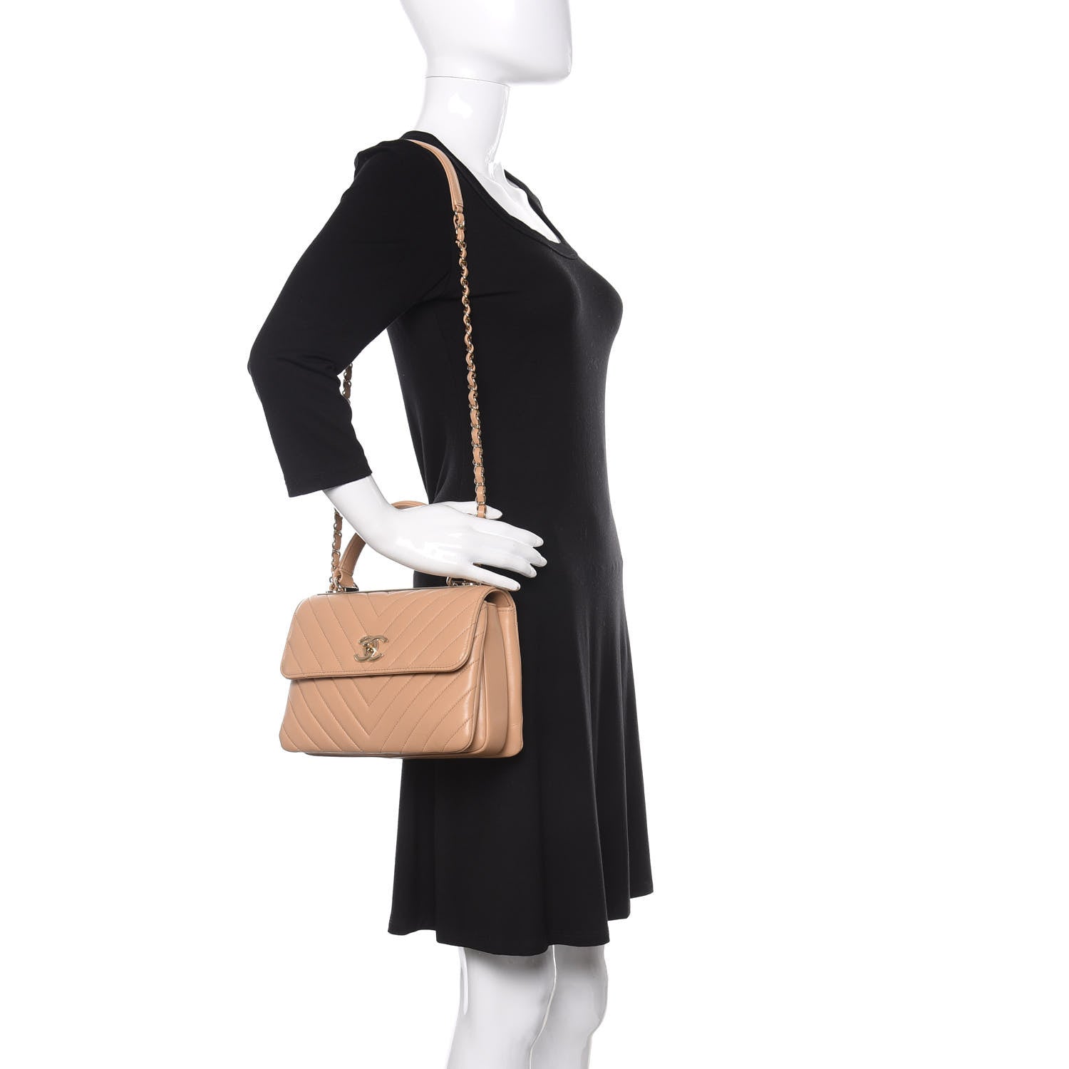Chanel Lambskin Chevron Quilted Small Trendy CC Dual Handle Flap Bag Beige 2 of 11