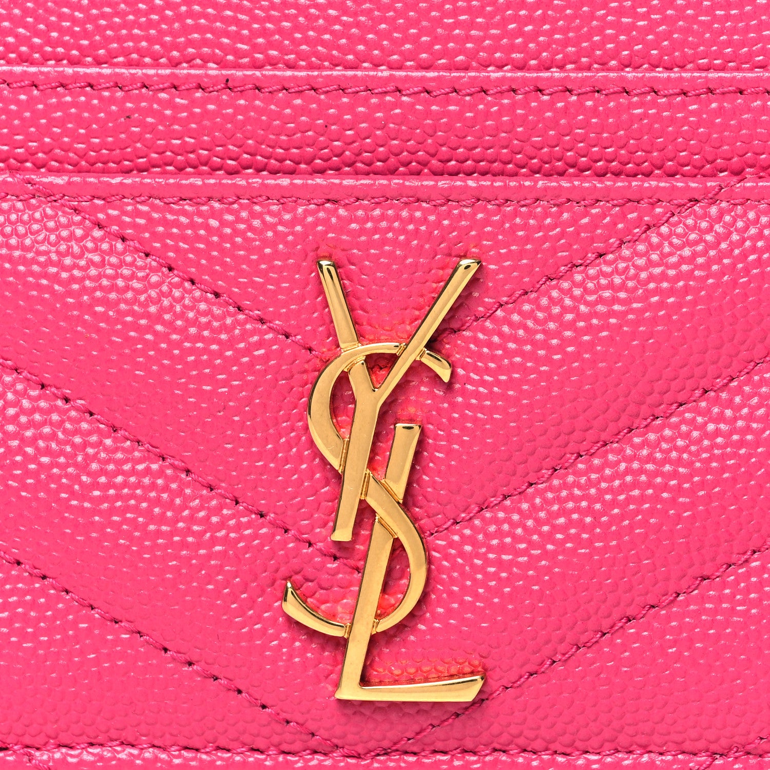 Saint Laurent Grain De Poudre Matelasse Chevron Monogram Credit Card Case Fresh Fuxia 8 of 11