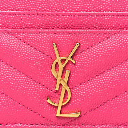 Saint Laurent Grain De Poudre Matelasse Chevron Monogram Credit Card Case Fresh Fuxia 8 of 11