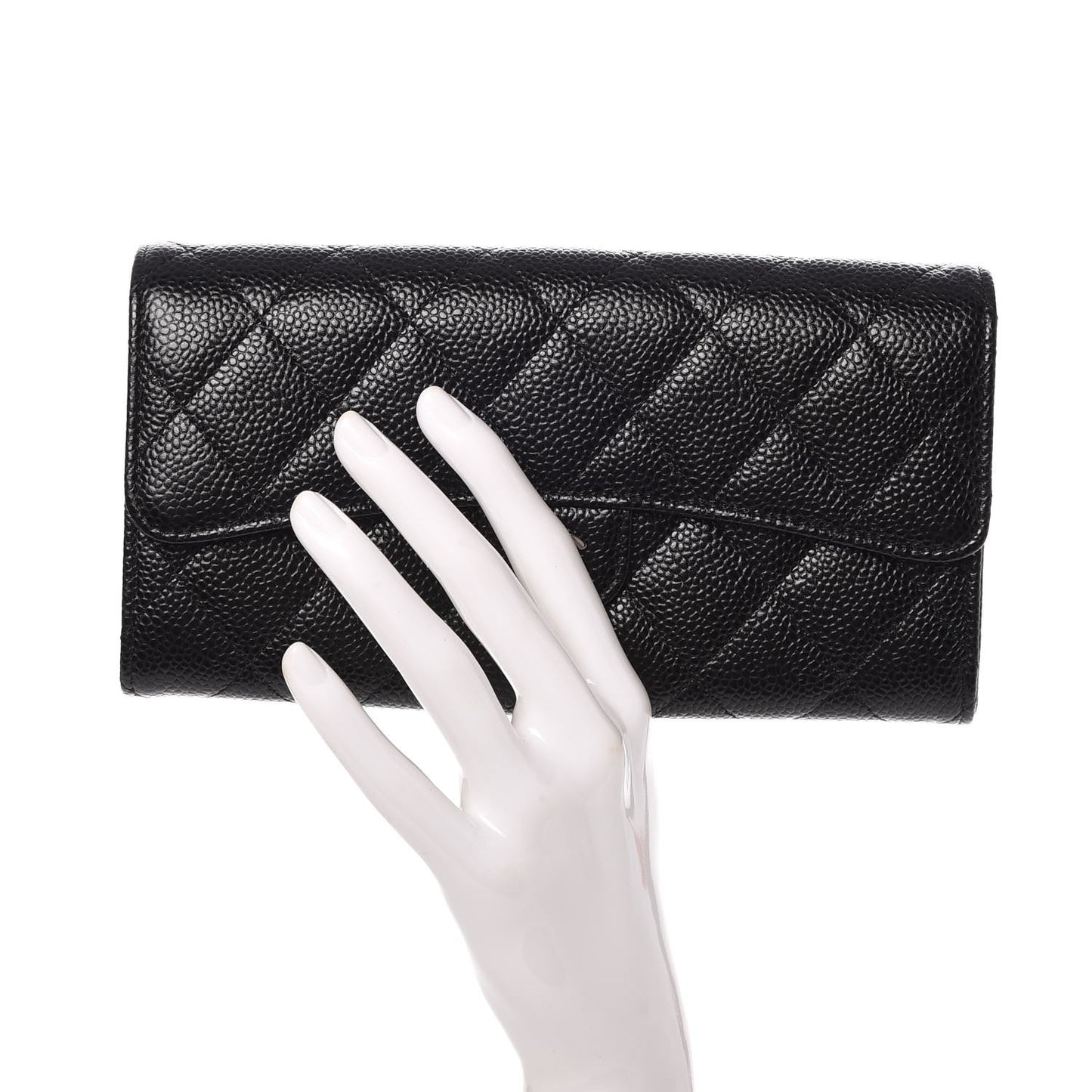 Caviar Quilted Large Gusset Flap Wallet Black