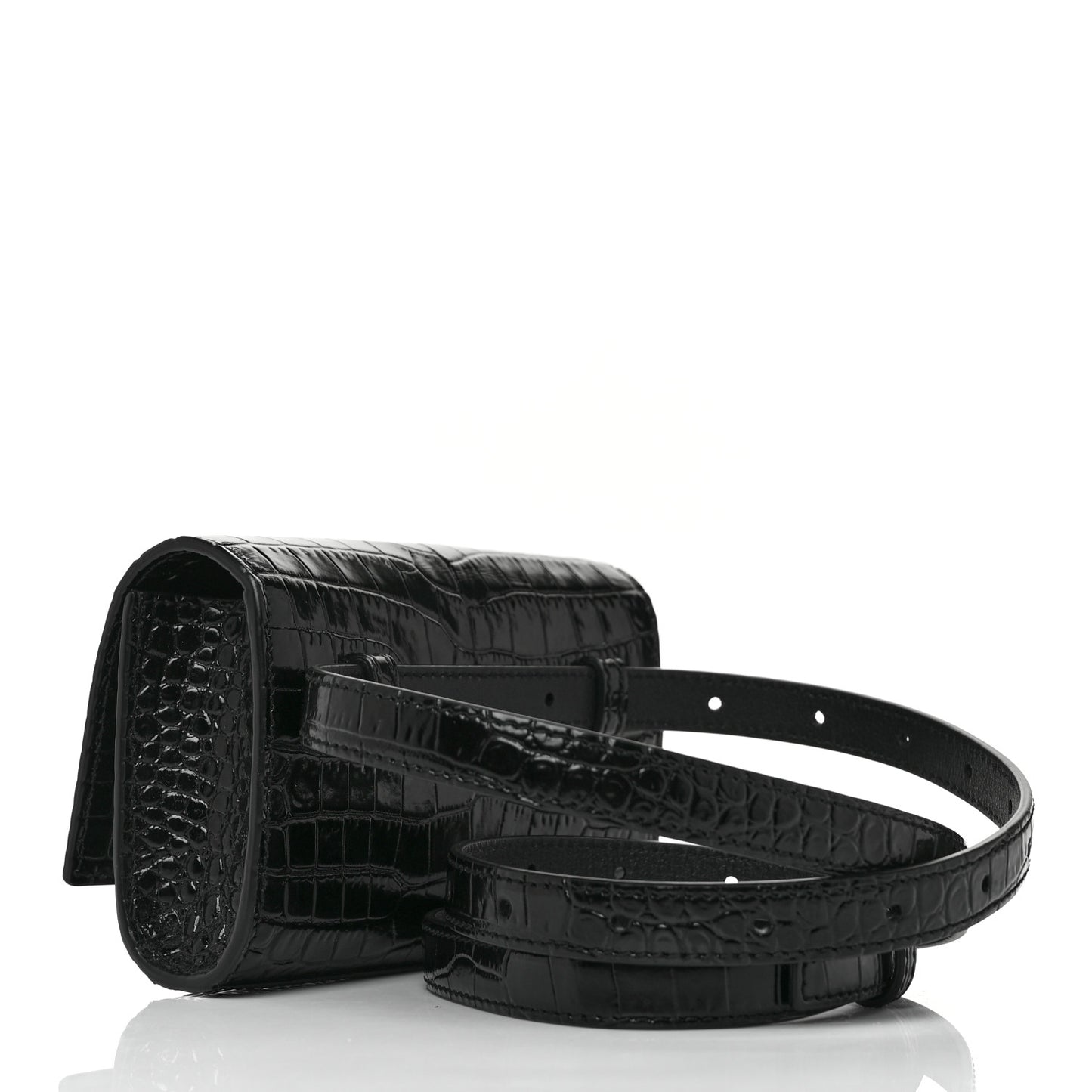 Calfskin Crocodile Embossed Monogram Kate Belt Bag Black