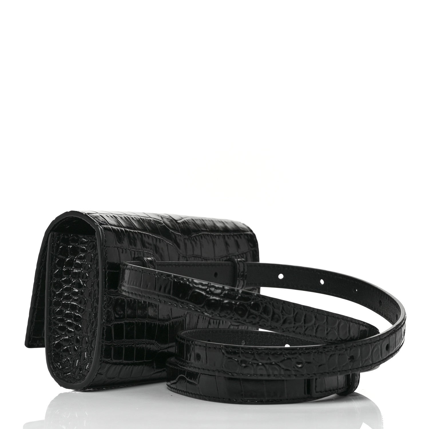 Saint Laurent Calfskin Crocodile Embossed Monogram Kate Belt Bag Black 3 of 8