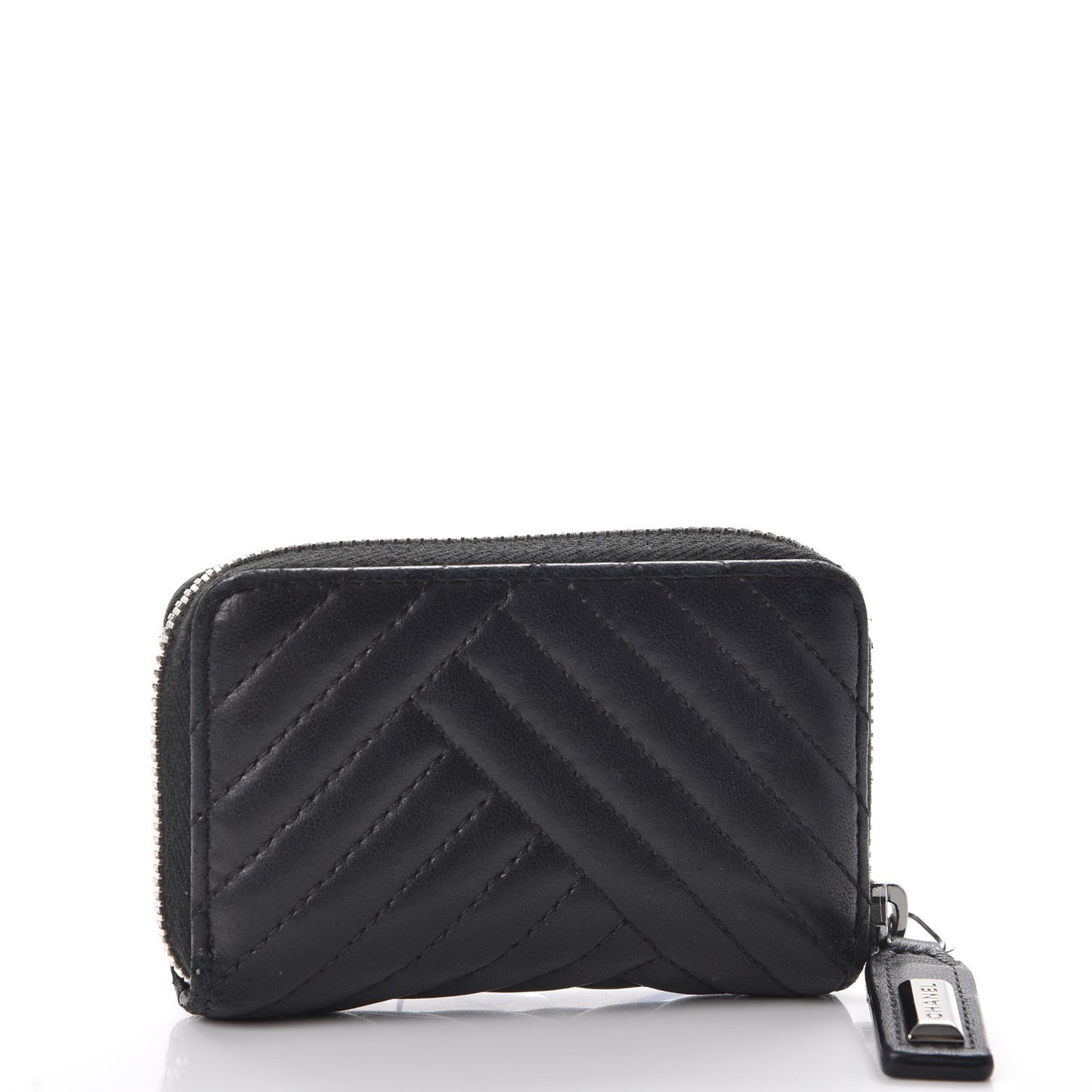 Lambskin Quilted Crossing Zip Around Coin Purse Black