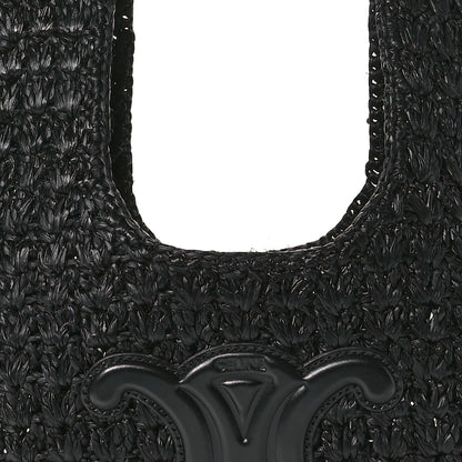 Celine Raffia Calfskin Triomphe Panier Hobo Bag Black 7 of 10
