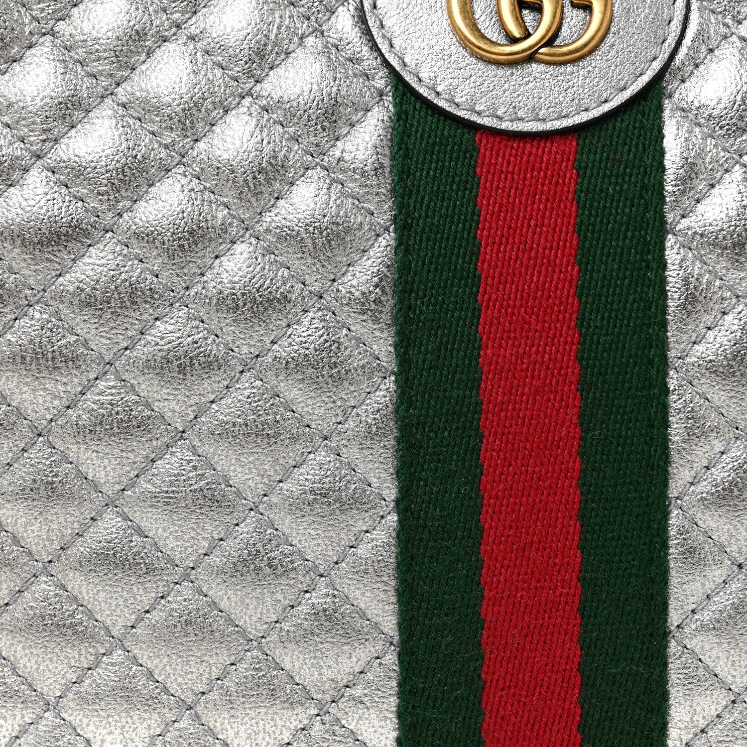Gucci Laminated Nappa Web Trapuntata Small GG Shoulder Bag Argento 9 of 9