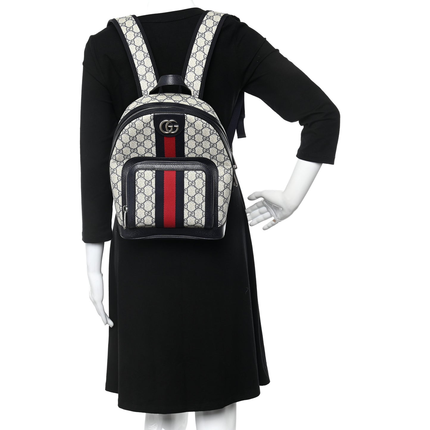 GG Supreme Monogram Textured Dollar Calfskin Web Small Ophidia Day Backpack Beige Blue Black