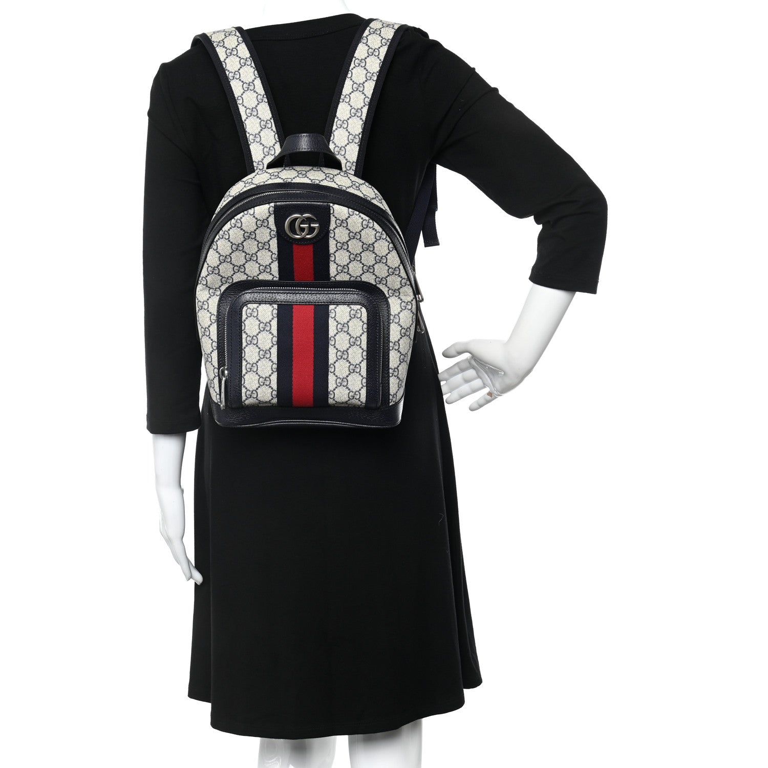 Gucci GG Supreme Monogram Textured Dollar Calfskin Web Small Ophidia Day Backpack Beige Blue Black 2 of 9