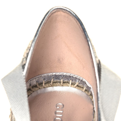 Gucci Lame GG Monogram Ankle Wrap Platform Espadrille Wedges 37 Silver Beige Light Grey 8 of 9