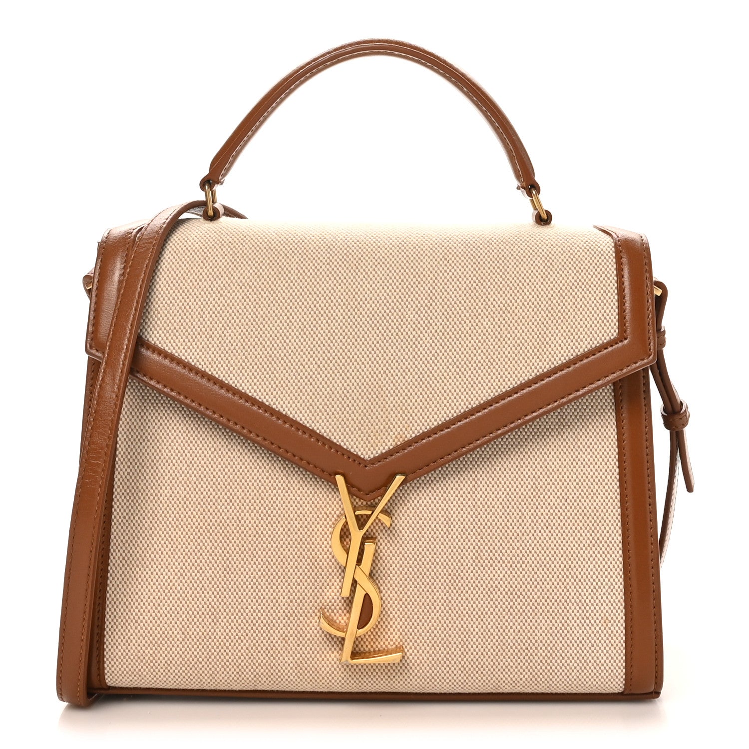 Saint Laurent Canvas Calfskin Medium Classic Monogram Cassandra Top Handle Tan Natural 1 of 9