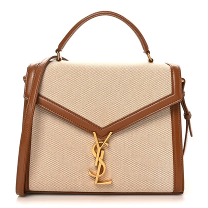 Saint Laurent Canvas Calfskin Medium Classic Monogram Cassandra Top Handle Tan Natural 1 of 9