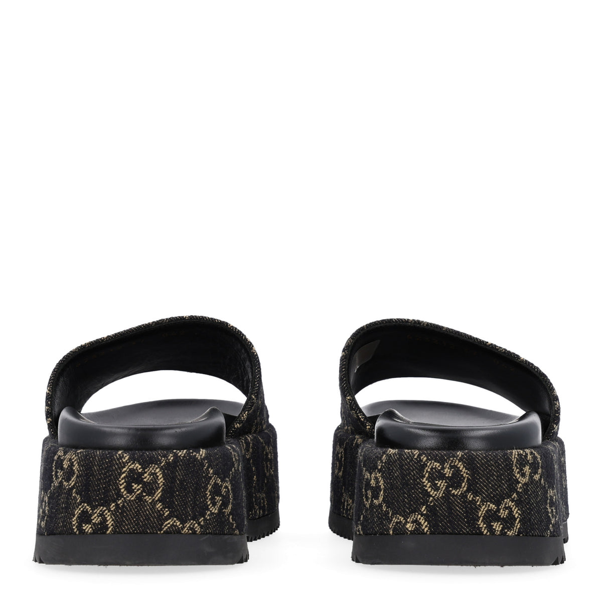 Gucci Jacquard Black Denim GG Monogram Angelina Platform 55mm Slide Sandals 37 Black Ivory 6 of 10