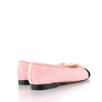 Chanel Tweed Suede Cap Toe Ballerina Flats 39 Pink Black 4 of 8