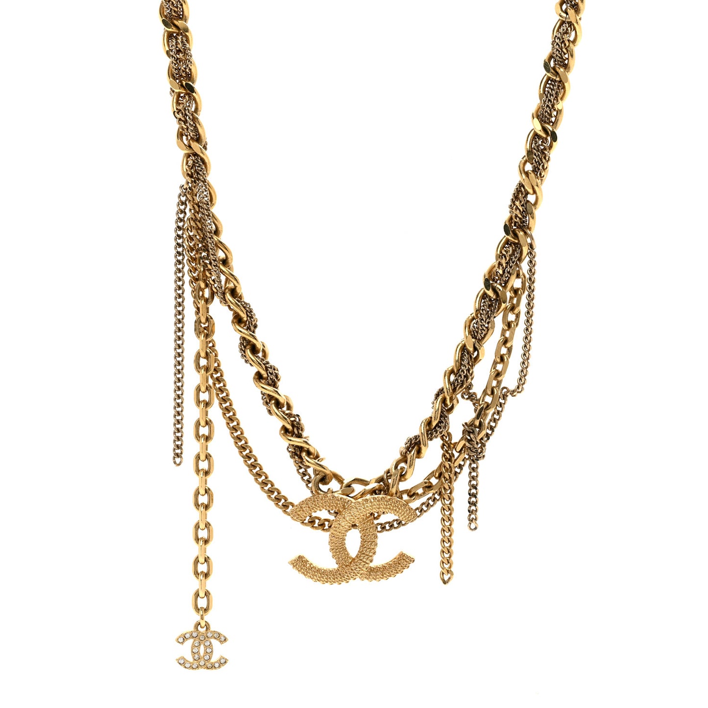 Metal Chain Link CC Multi Strand Choker Necklace Gold