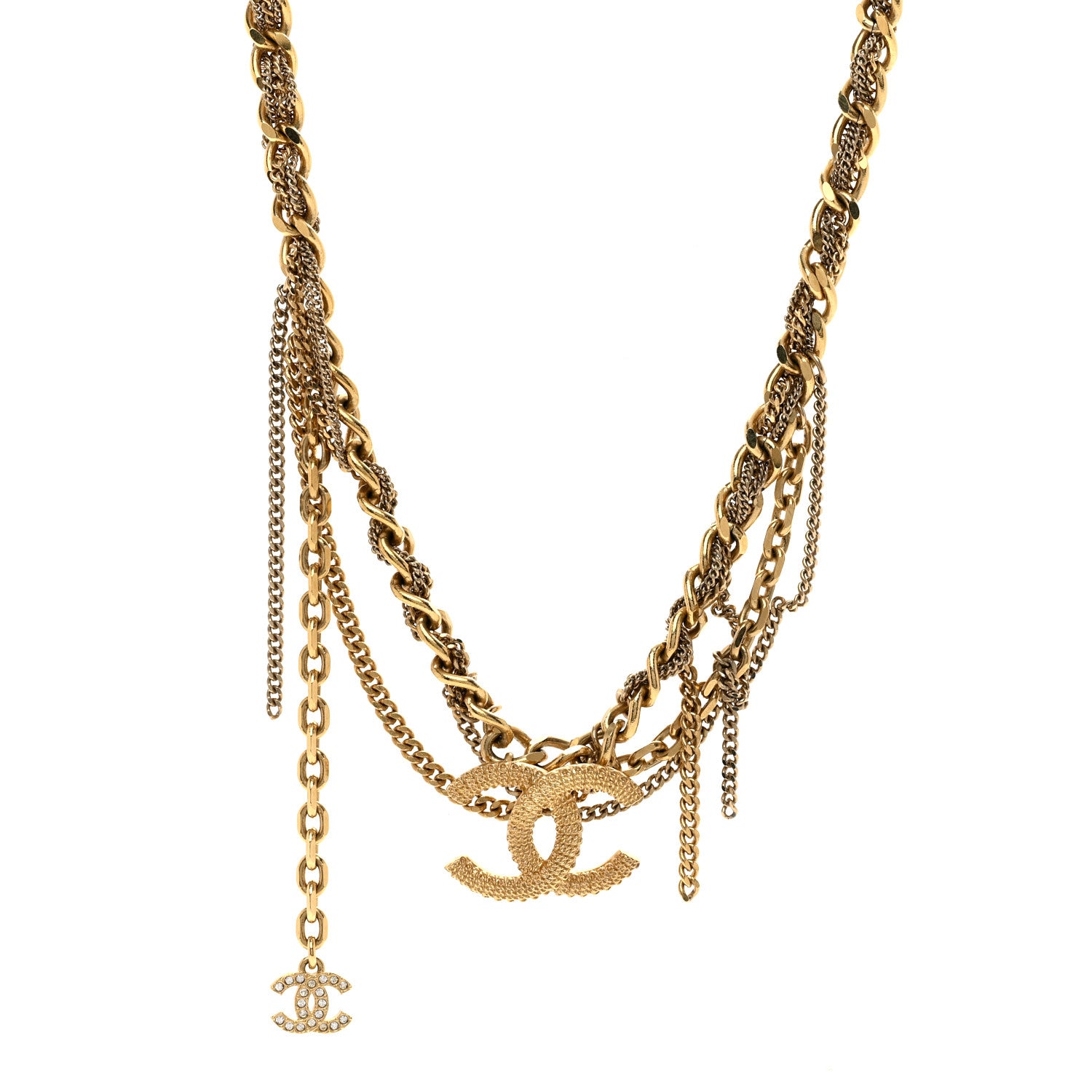 Chanel Metal Chain Link CC Multi Strand Choker Necklace Gold 1 of 4