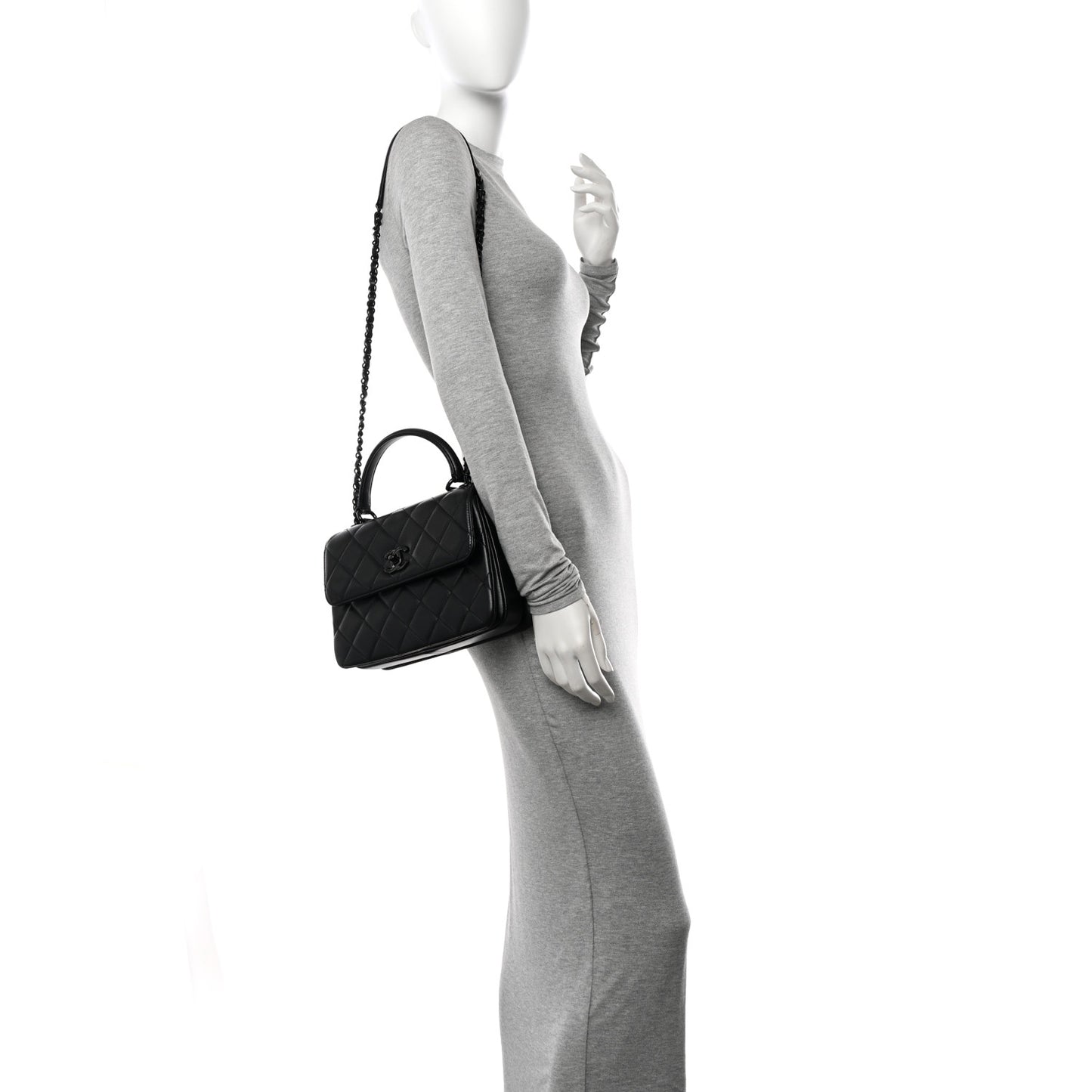 Lambskin Quilted Small Trendy CC Dual Handle Flap Bag So Black