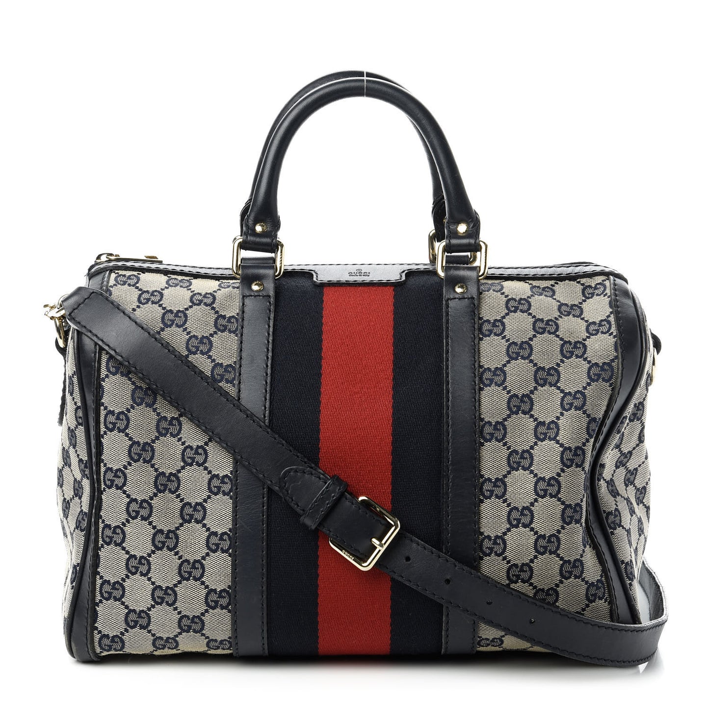 Monogram Selleria Calfskin Vintage Web Medium Boston Beige Blue