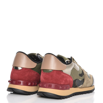 Valentino Garavani Nappa Fabric Suede Camouflage Womens Rockrunner Sneakers 36.5 Kaki Platine 4 of 8