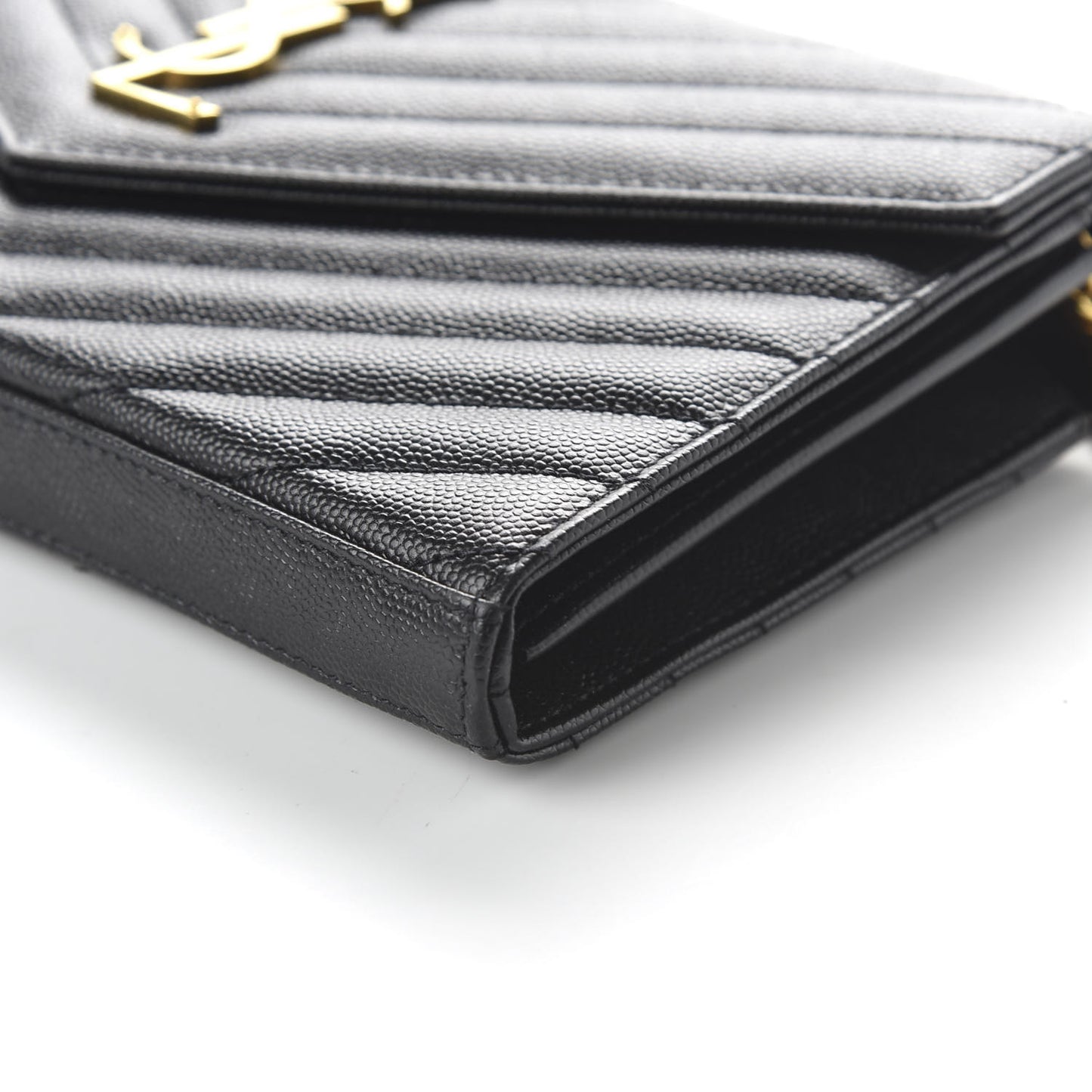 Grain De Poudre Matelasse Chevron Monogram Chain Wallet Black