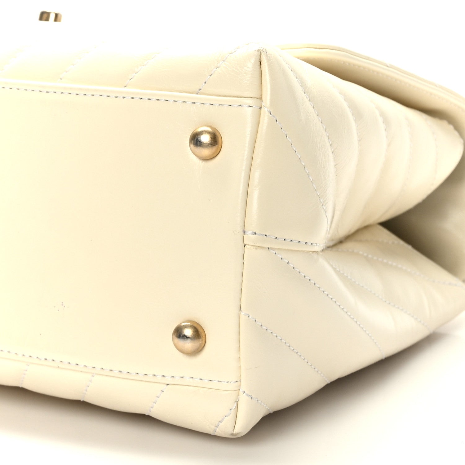 Chanel Calfskin Lizard Chevron Quilted Small Coco Handle Flap Ivory 9 of 9