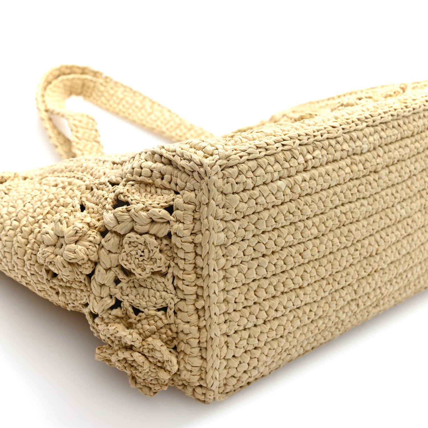 Christian Dior Woven Raffia Floral Embellished Small Book Tote Natural 11 of 12