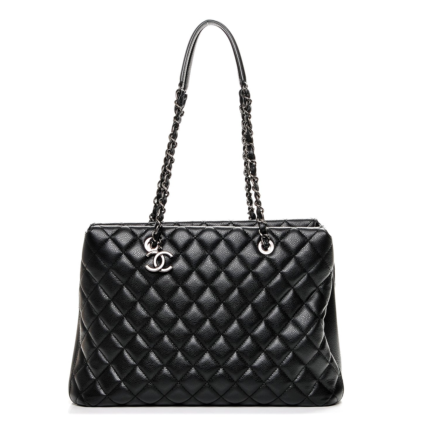 Caviar Quilted City Shopping Tote Black