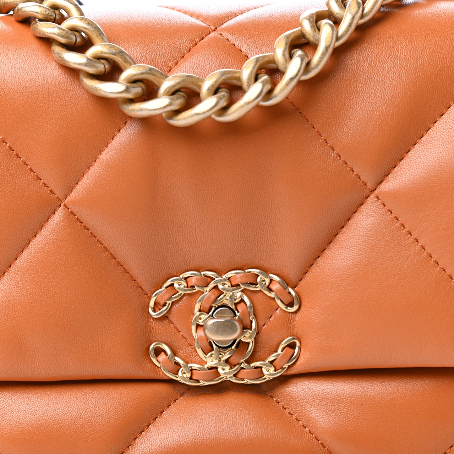 Lambskin Quilted Medium Chanel 19 Flap Light Brown