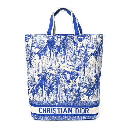 Christian Dior Canvas Print Cruise Tote Ivory Blue 1 of 8