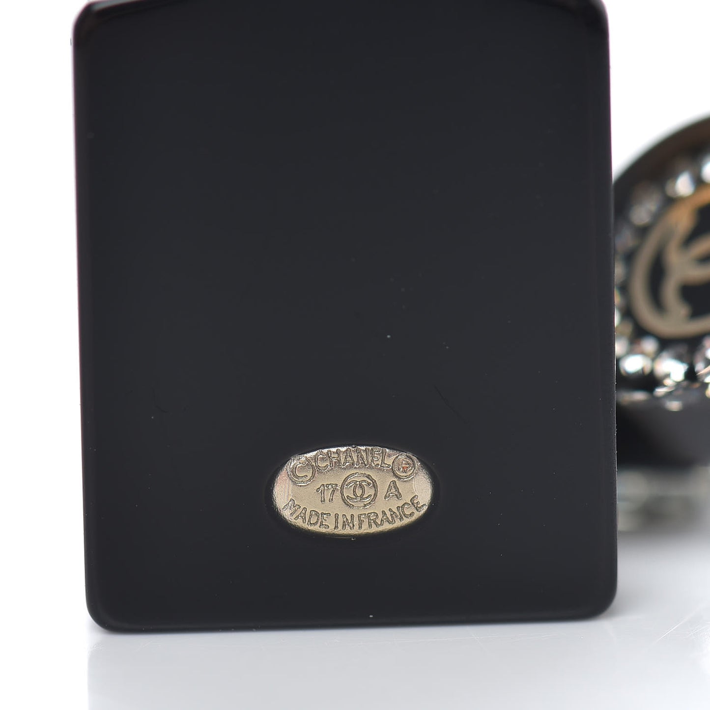 Resin Strass Perfume Bottle CC Earrings Black Gold