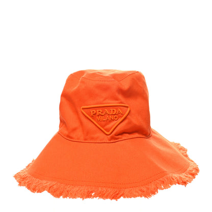 Prada Drill Nylon Triangle Logo Embroidered Womens Wide Brim Hat S Arancio 3 of 8
