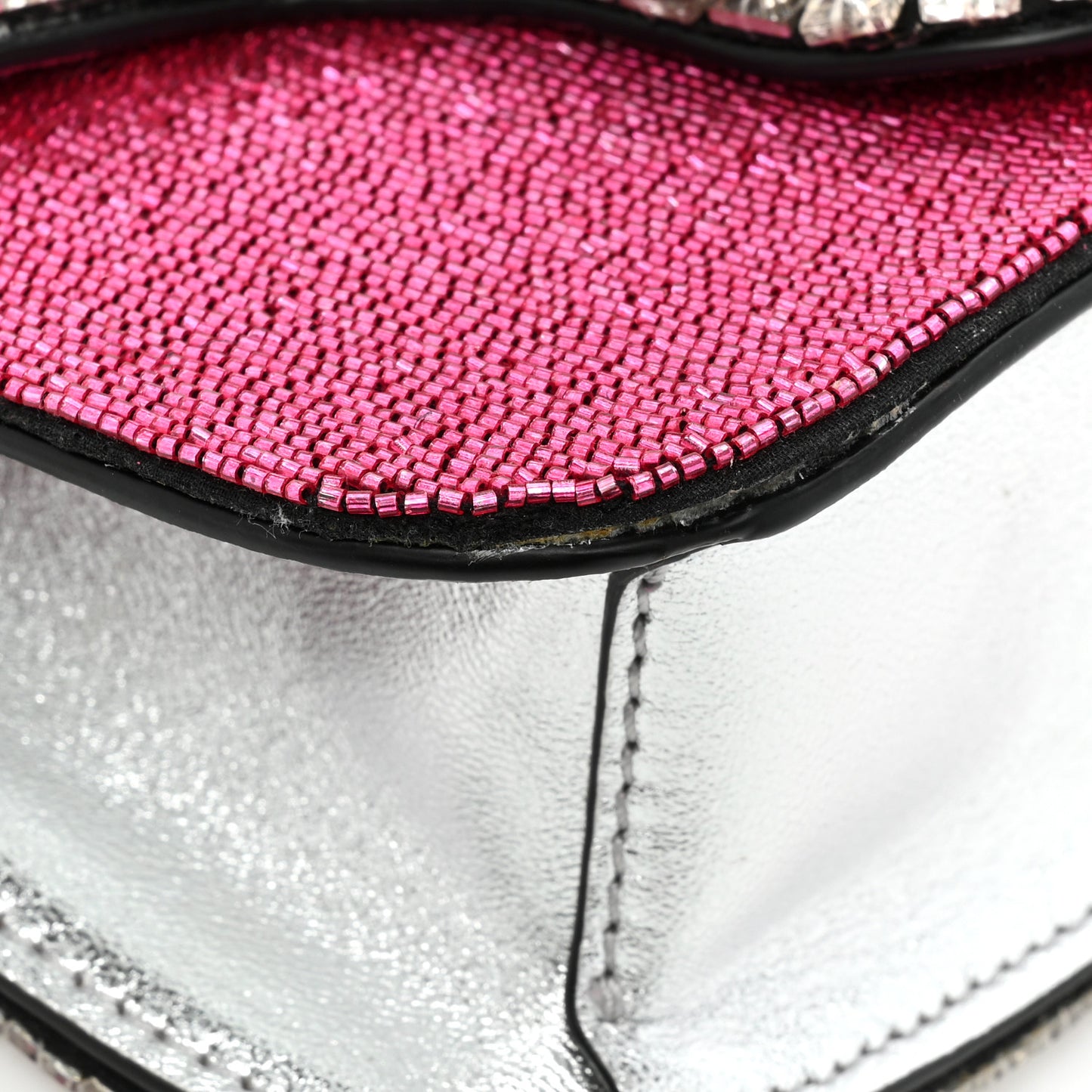 Swarovski Crystal Embroidered Vlogo Small Loco Shoulder Bag Crystal Magenta Silver