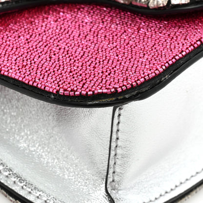 Valentino Garavani Swarovski Crystal Embroidered Vlogo Small Loco Shoulder Bag Crystal Magenta Silver 10 of 11