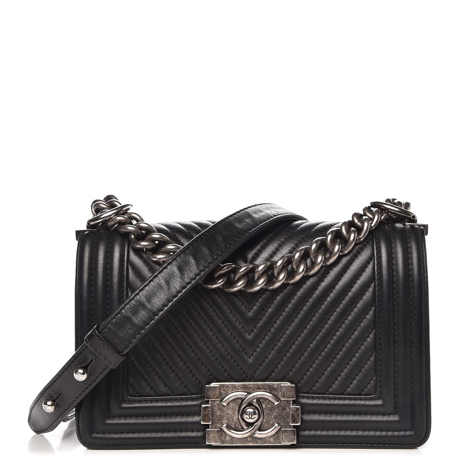 Chanel Calfskin Chevron Quilted Small Boy Flap Black 1 of 10