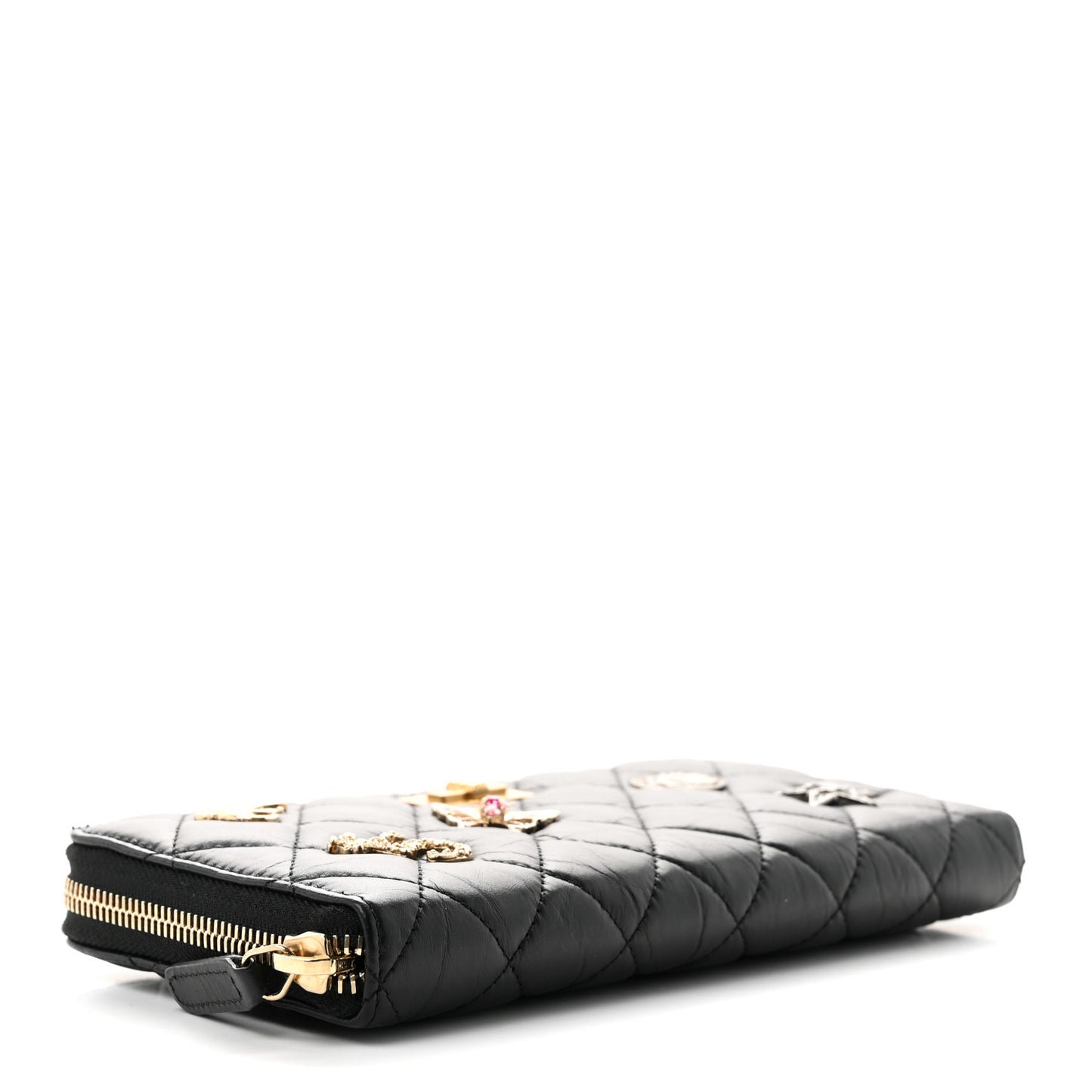 Aged Calfskin Quilted Lucky Charms 2.55 Reissue Zip Around Wallet Black