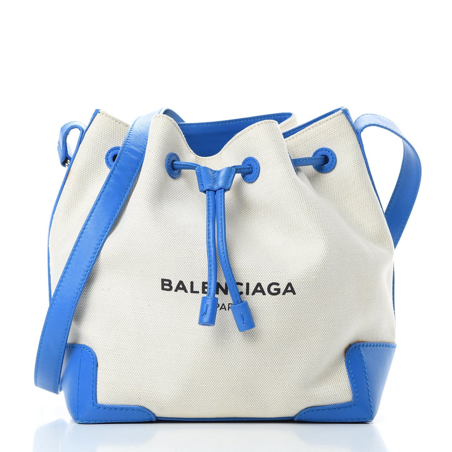 Cotton Canvas Calfskin Bucket Bag Bleu Pacifique