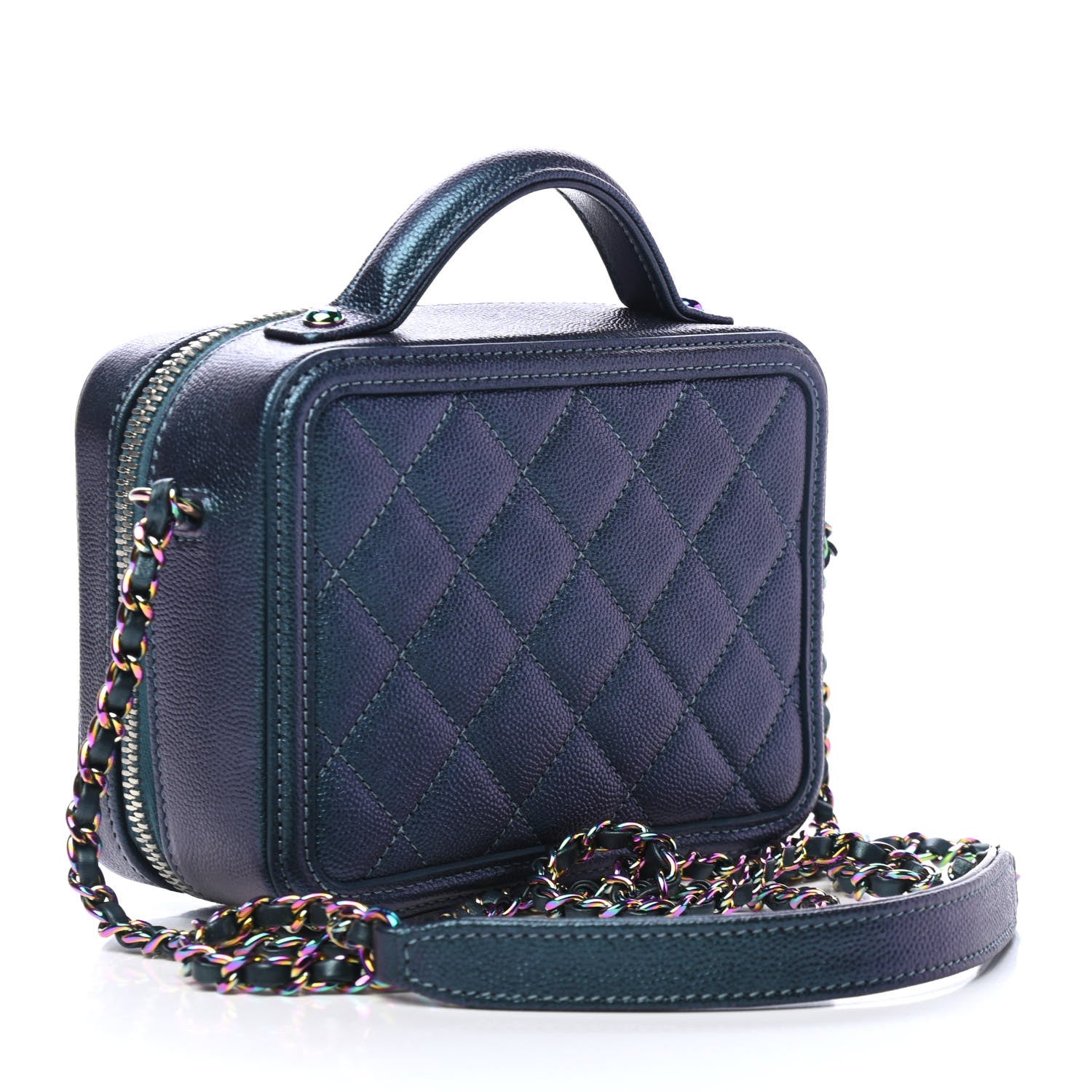 Chanel Iridescent Caviar Quilted Small CC Filigree Vanity Case Dark Turquoise 2 of 4