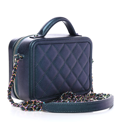 Chanel Iridescent Caviar Quilted Small CC Filigree Vanity Case Dark Turquoise 2 of 4