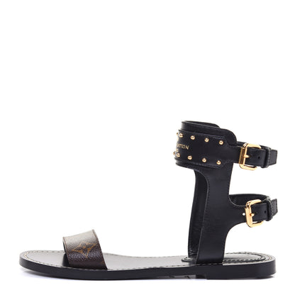 Louis Vuitton Calfskin Monogram Nomad Flat Sandals 36 Black 1 of 8