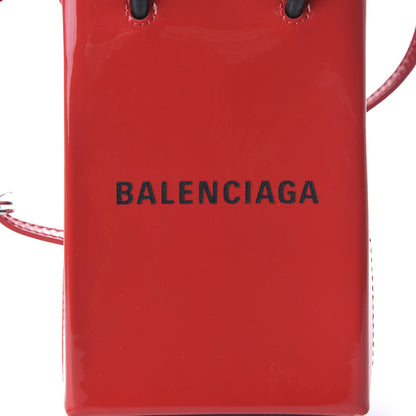 Balenciaga Patent Calfskin Logo Shopping Phone Holder Bag Bright Red 8 of 8