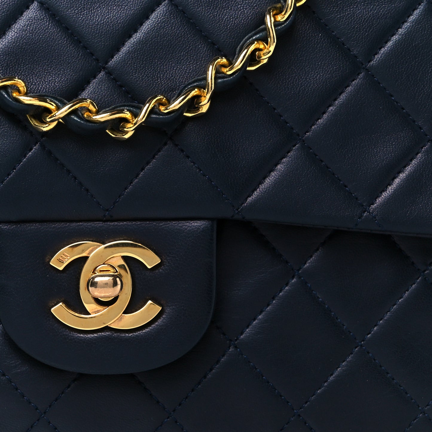 Lambskin Quilted Medium Double Flap Navy