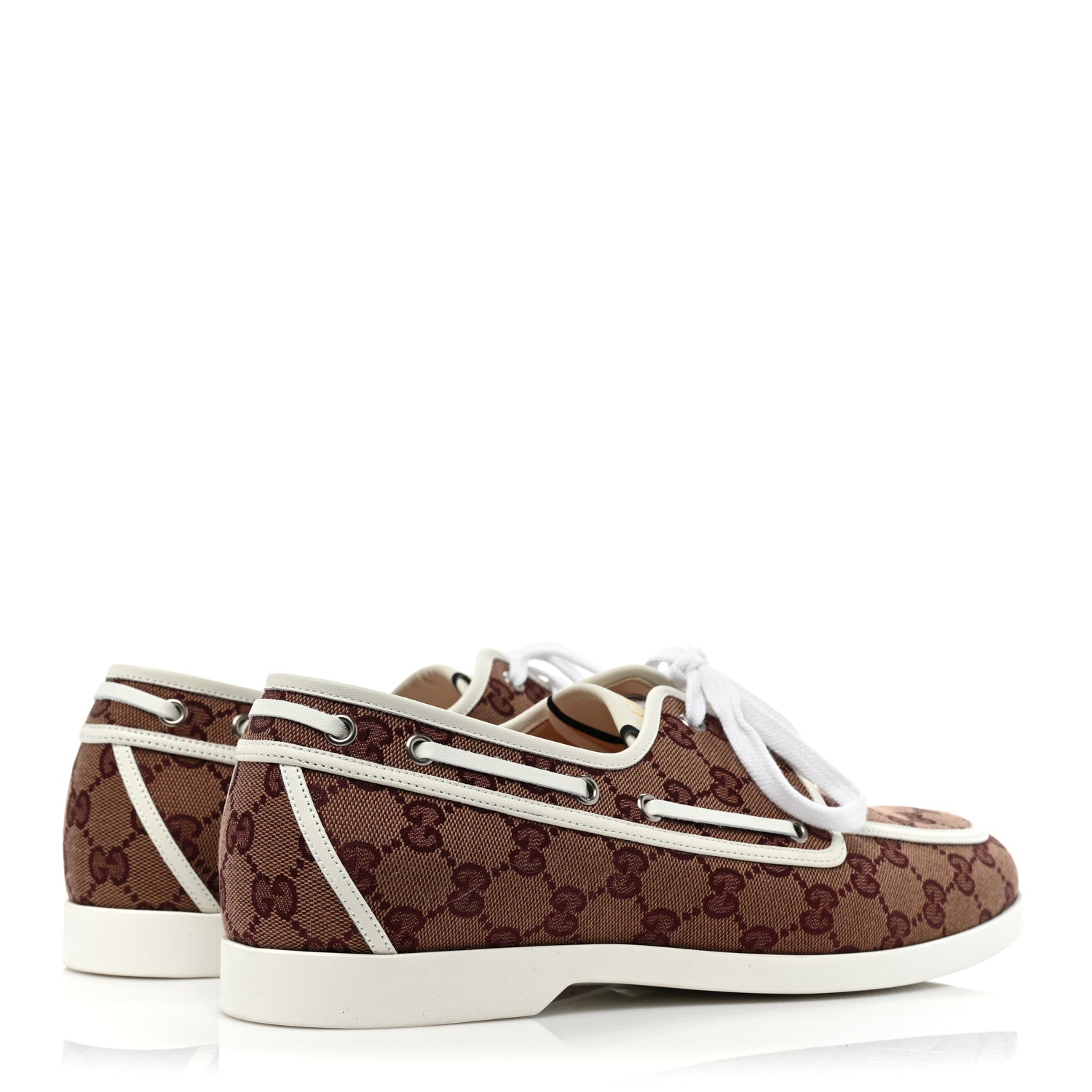 Gucci Monogram Mens Boat Shoes 9 Sahara Rubino White 4 of 14