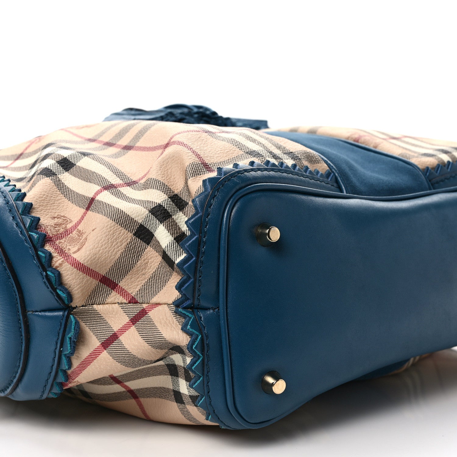 Burberry Haymarket Check Suede Prorsum Tassel Bowling Bag Blue 8 of 9