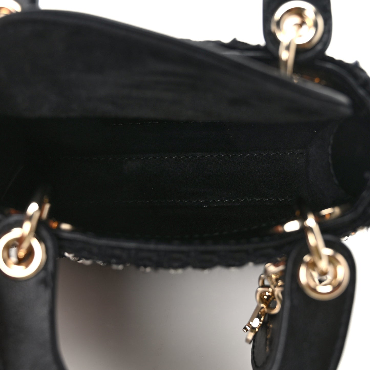 Fabric Embroidered Crystal Pearl Mirror Micro Lady Dior Black